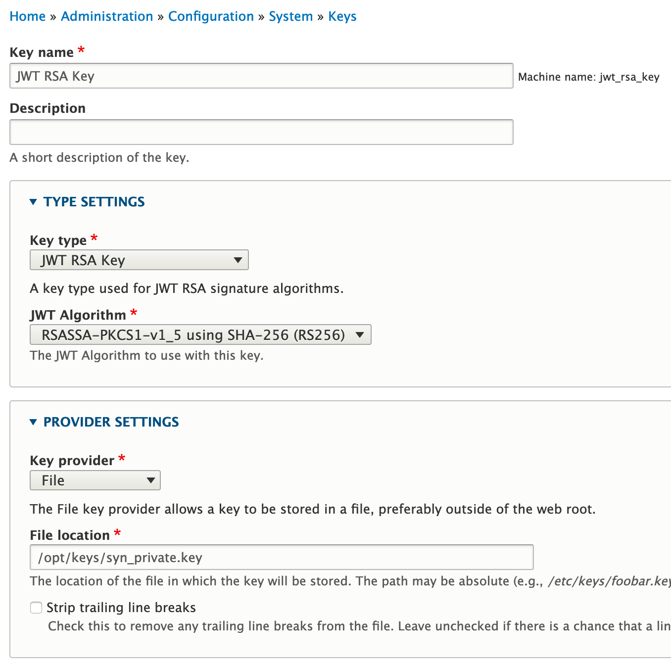 Adding a JWT RSA Key