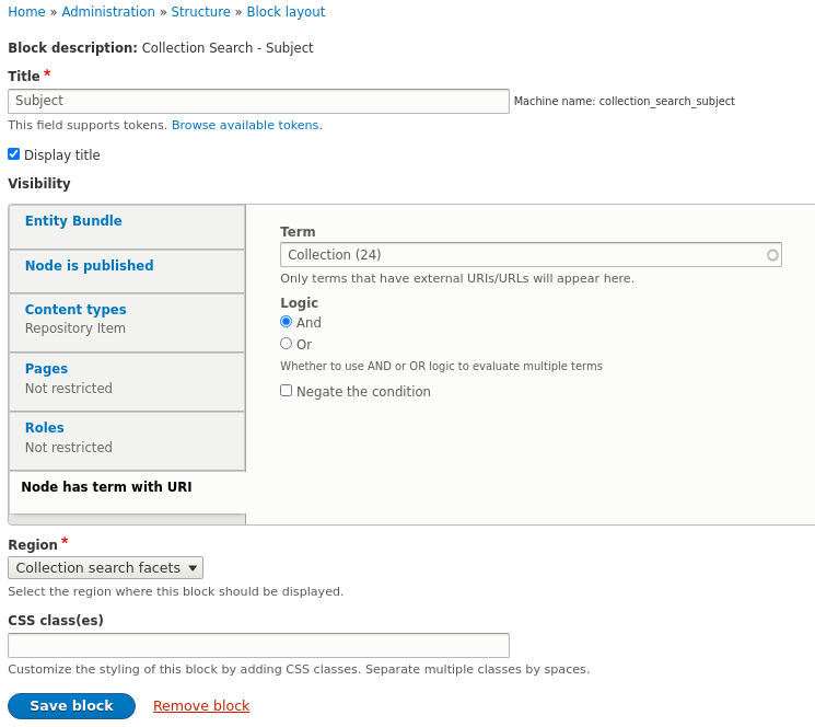 screenshot of block configuration