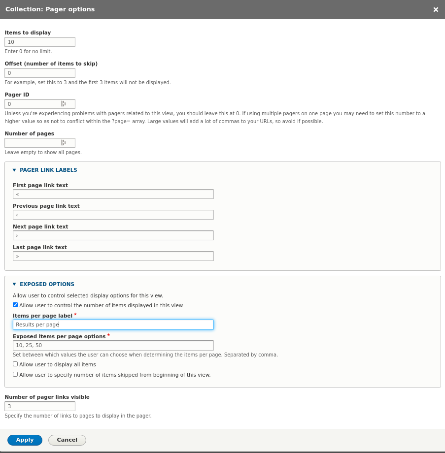 screenshot of paging configuration settings
