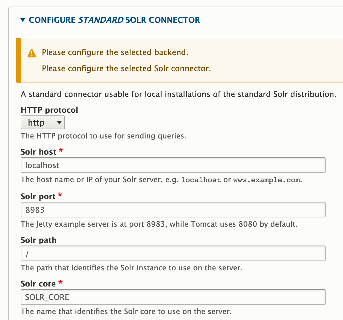 Configuring the Standard Solr Connector