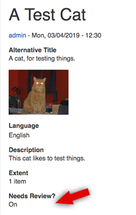 a screenshot of a "Needs Review?" field in the node display