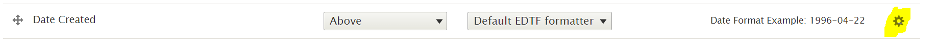 Screenshot of the gear icon on the EDTF formatter settings