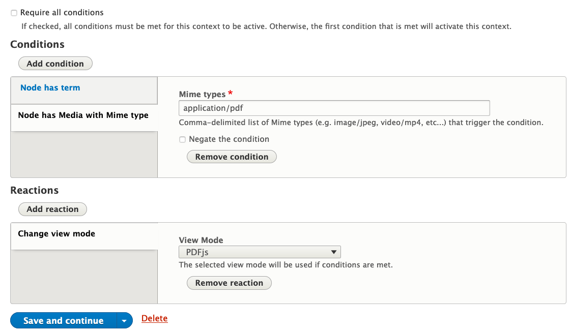 PDFjs Context with Mimetype Condition